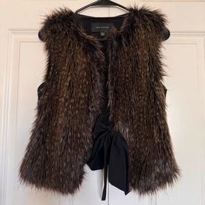 Ann Taylor Faux Fur Vest with Black Bow